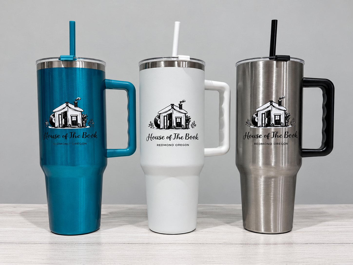 House of the Book tumblers arranged on a gift table